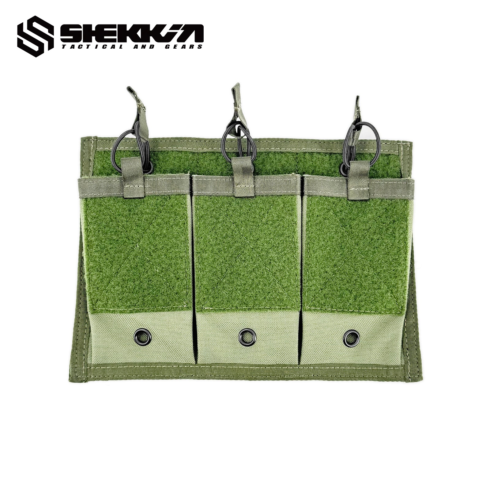 Pre MSA Paraclete style Smoke green triple M4 mag pouch with velcro back - Wish Bungee cords -Shekkin Gears