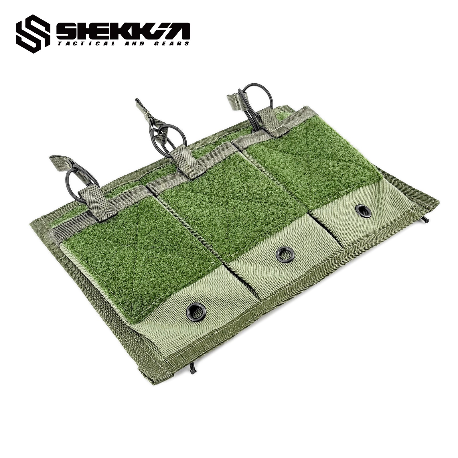 Pre MSA Paraclete style Smoke green triple M4 mag pouch with velcro back - Wish Bungee cords -Shekkin Gears